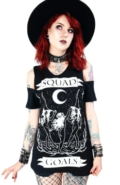 Restyle Black witches cold shoulder T-shirt Squad Goals