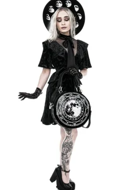 Restyle Black, witchy purse, full moon print, moon bag "LUNA ROUND BAG"