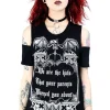 Restyle Black women`s gothic T-shirt cold shoulder We are the kids