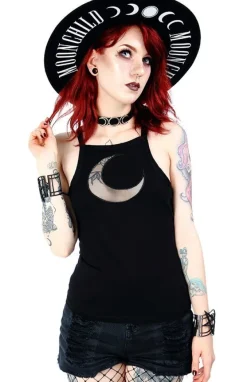 Restyle Black women`s Top Mesh Moon