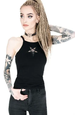 Restyle Black women`s Top Mesh Pentagram