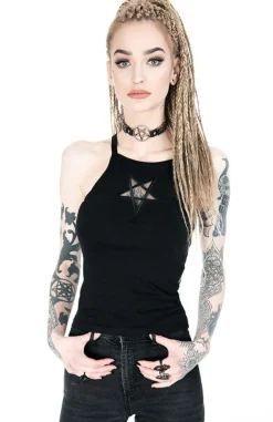 Restyle Black women`s Top Mesh Pentagram
