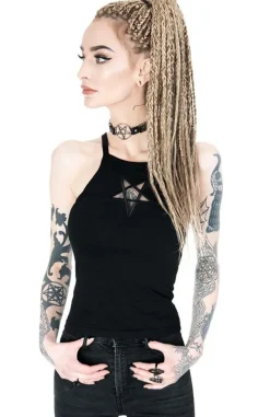 Restyle Black women`s Top Mesh Pentagram