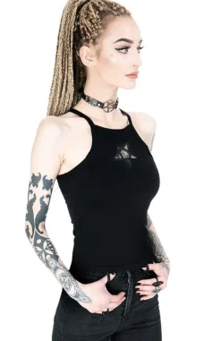 Restyle Black women`s Top Mesh Pentagram