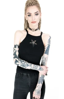 Restyle Black women`s Top Mesh Pentagram