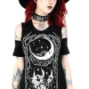 Restyle Black women`s t-shirt cold shoulder WITCHES CHANT