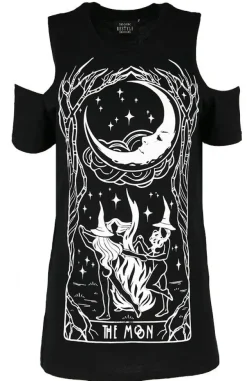 Restyle Black women`s t-shirt cold shoulder WITCHES CHANT