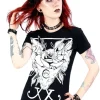 Restyle Black women`s T-shirt Threeheaded cat