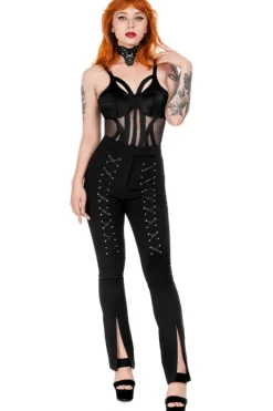 Restyle BONDED FLARE TROUSERS, HIGH WAIST LACED UP PANTS