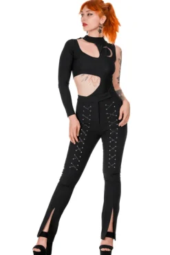 Restyle BONDED FLARE TROUSERS, HIGH WAIST LACED UP PANTS