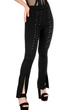 Restyle BONDED FLARE TROUSERS, HIGH WAIST LACED UP PANTS