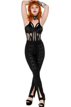 Restyle BONDED FLARE TROUSERS, HIGH WAIST LACED UP PANTS
