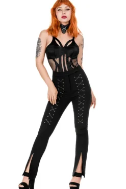 Restyle BONDED FLARE TROUSERS, HIGH WAIST LACED UP PANTS
