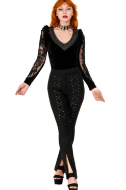 Restyle BONDED FLARE TROUSERS, HIGH WAIST LACED UP PANTS