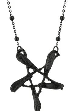 Restyle Broom Pentagram Black pendant for witches