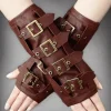 Restyle Brown steampunk arm warmers with buckles