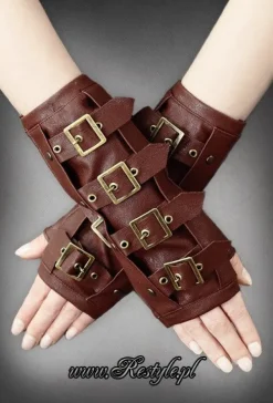 Restyle Brown steampunk arm warmers with buckles