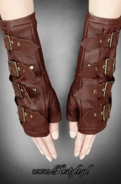 Restyle Brown steampunk arm warmers with buckles