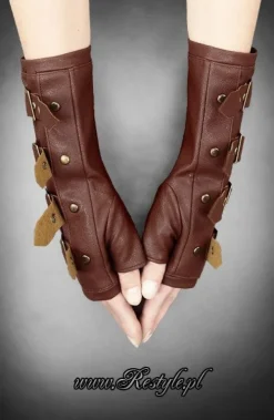 Restyle Brown steampunk arm warmers with buckles