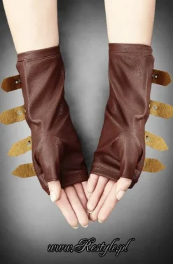 Restyle Brown steampunk arm warmers with buckles