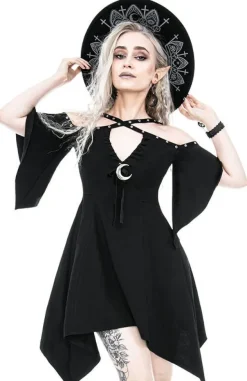 Restyle Calista Tunic, Black Jersey Dress with a Crescent