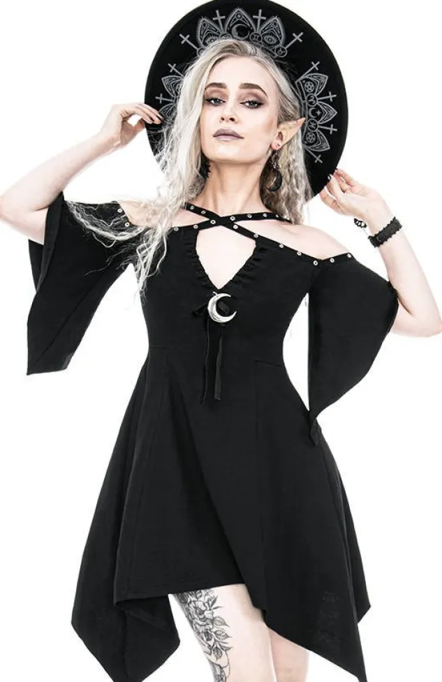 Restyle Calista Tunic, Black Jersey Dress with a Crescent