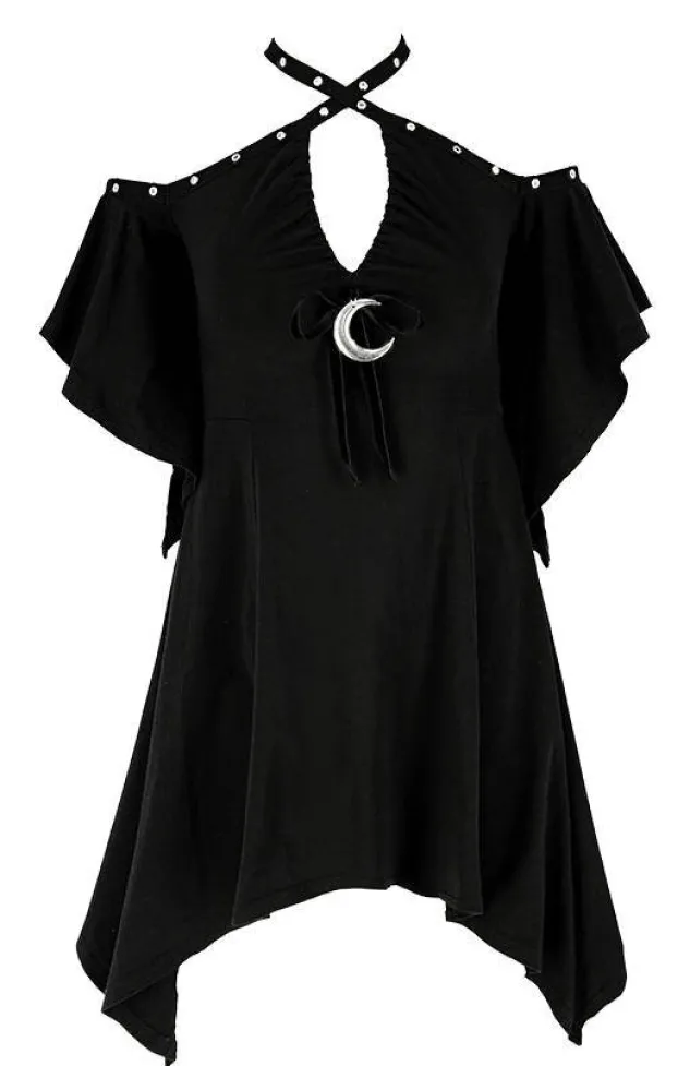 Restyle Calista Tunic, Black Jersey Dress with a Crescent