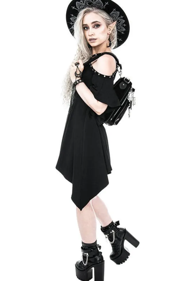 Restyle Calista Tunic, Black Jersey Dress with a Crescent