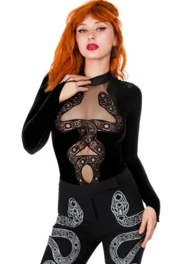 Restyle CATHEDRAL SNAKE BODYSUIT Velvet body with elongated sleeves