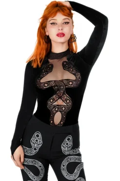 Restyle CATHEDRAL SNAKE BODYSUIT Velvet body with elongated sleeves