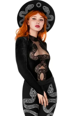 Restyle CATHEDRAL SNAKE BODYSUIT Velvet body with elongated sleeves