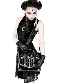 Restyle Cathedral Suitcase Black gothic bag with crescents
