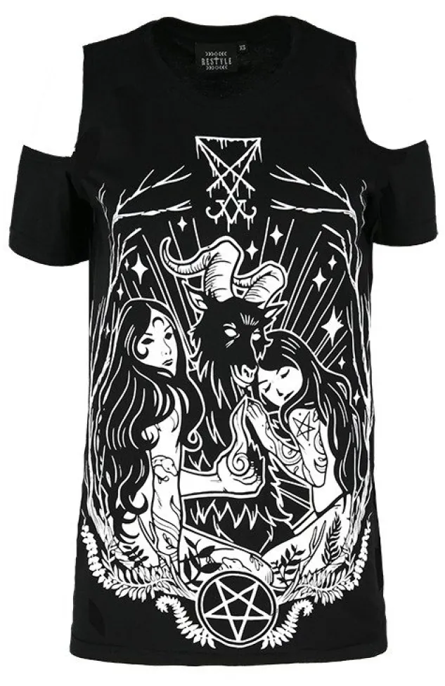 Restyle Cold shoulder LUCIFER T-shirt Occult blouse