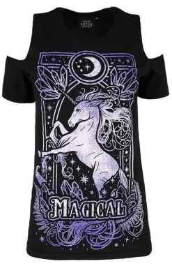 Restyle Cold shoulder t-shirt MAGICAL UNICORN PURPLE