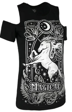 Restyle Cold shoulder T-shirt MAGICAL UNICORN GRAY