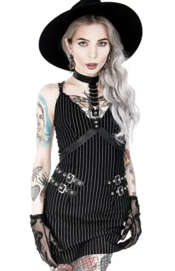 Restyle Collared Pinstriped Mini Gothic Dress
