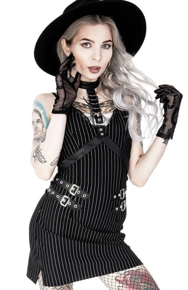Restyle Collared Pinstriped Mini Gothic Dress