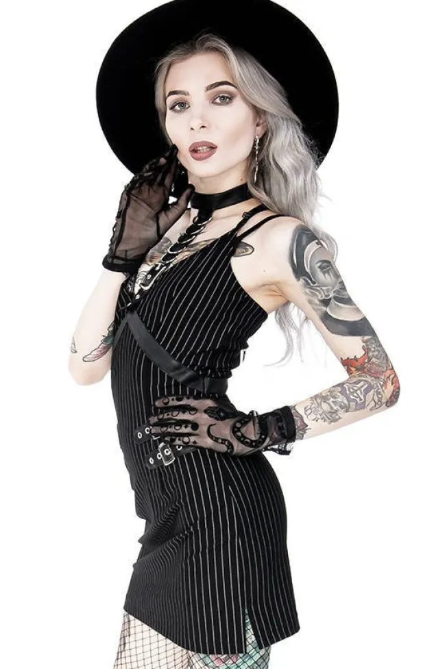 Restyle Collared Pinstriped Mini Gothic Dress