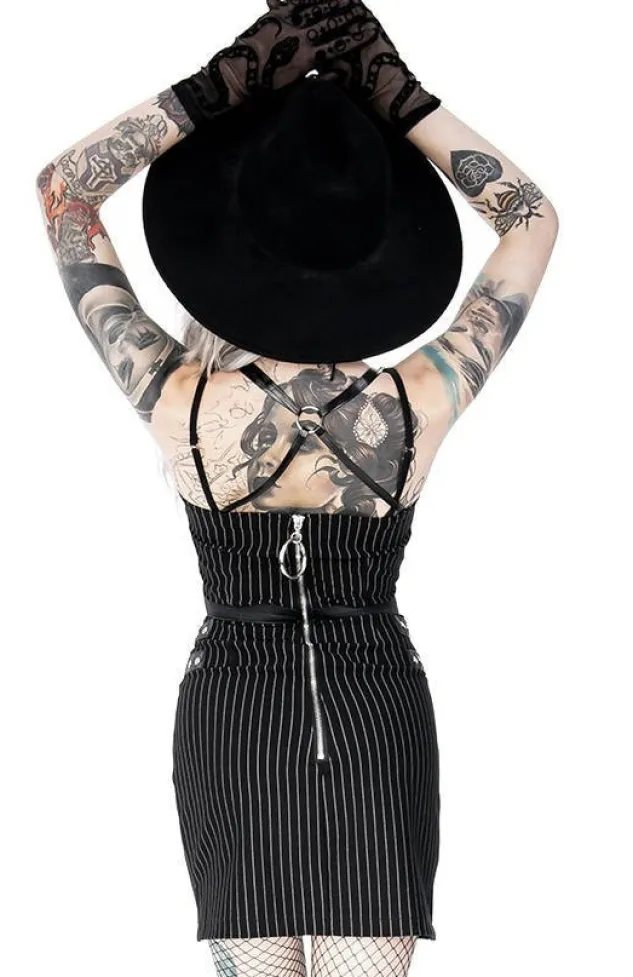 Restyle Collared Pinstriped Mini Gothic Dress