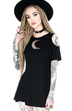Restyle Crescent Dress oversized with cold shoulder, Mesh Moon Tunic, gothic tunic