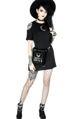 Restyle Crescent Dress oversized with cold shoulder, Mesh Moon Tunic, gothic tunic