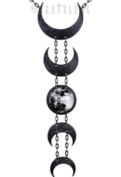 Restyle Crescent long pendant, occult jewellery, luna "LUNAR BLACK NECKLACE"
