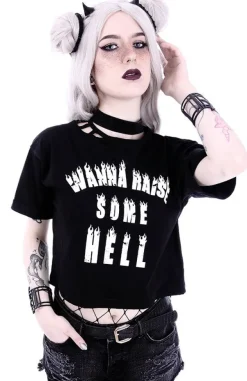 Restyle Crop Top Gothic blouse with burning letters 