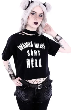 Restyle Crop Top Gothic blouse with burning letters 