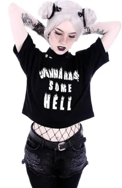 Restyle Crop Top Gothic blouse with burning letters 