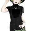 Restyle FERN SUEDE DRESS Black suspender dress with fern leaf