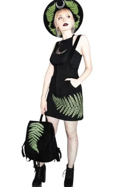 Restyle FERN SUEDE DRESS Black suspender dress with fern leaf