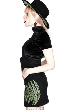 Restyle FERN SUEDE DRESS Black suspender dress with fern leaf