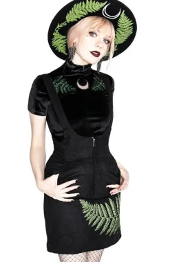 Restyle FERN SUEDE DRESS Black suspender dress with fern leaf