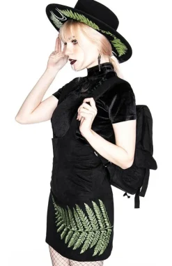 Restyle FERN SUEDE DRESS Black suspender dress with fern leaf